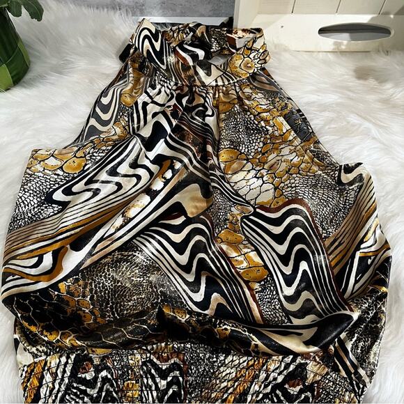 NEW Cache Metallic Shimmer Disco Queen Sleeveless Halter Tie Neck Smocked Top XS - Picture 10 of 16